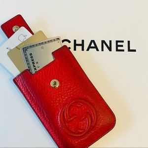 Authentic Gucci Red Leather GG Card Case